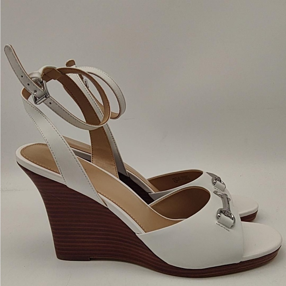 Michael Kors White and Brown Wedge Sandals